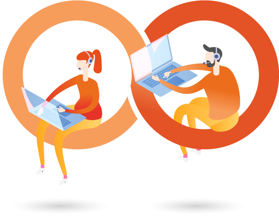 Illustration of a man and woman typing on laptops